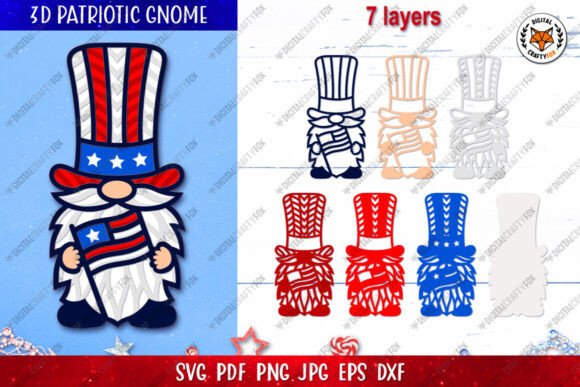 3D Patriotic Gnome SVG for Independence Day