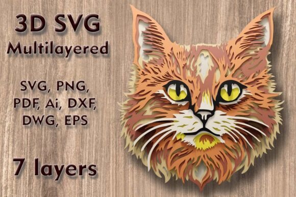 Cat 3D SVG Shapes for Layered Design