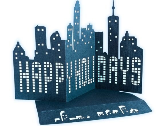 City Skyline Holiday Card 3D SVG for Christmas