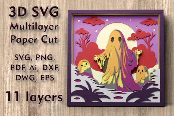 Ghost 3D SVG Halloween Layered Art