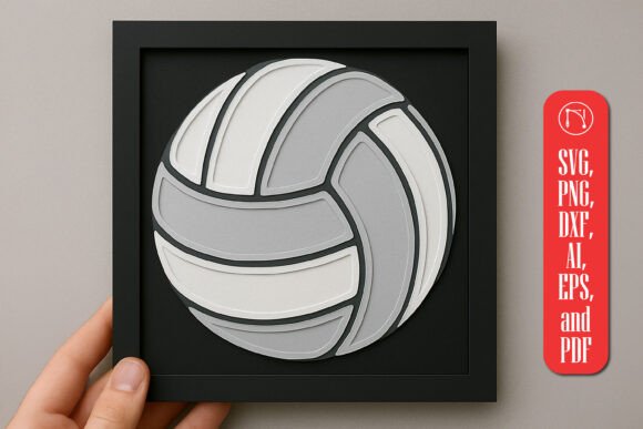 Layered Papercut Volleyball SVG for 3D Shadow Boxes