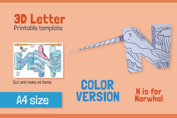 Letter N 3D Papercraft Shapes in 3D SVG Format