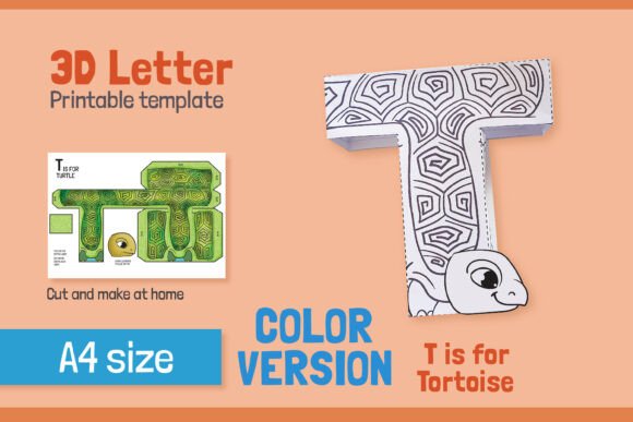 Letter T 3D SVG Shapes for Kids