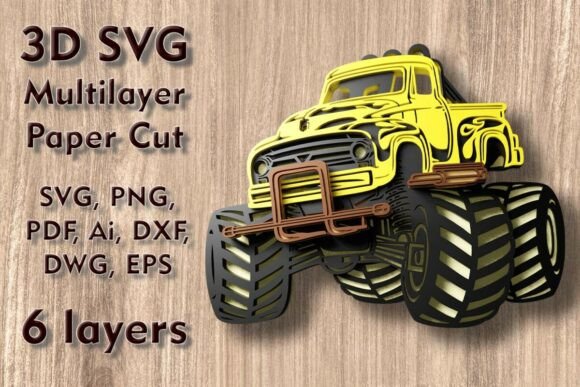 Monster Truck 3D SVG for Shadow Boxes