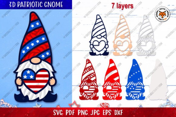 Review: 3D Patriotic Gnome Heart Paper Cut SVG