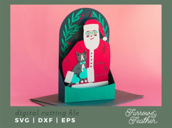 Santa with Cat 3D SVG for Christmas Cards