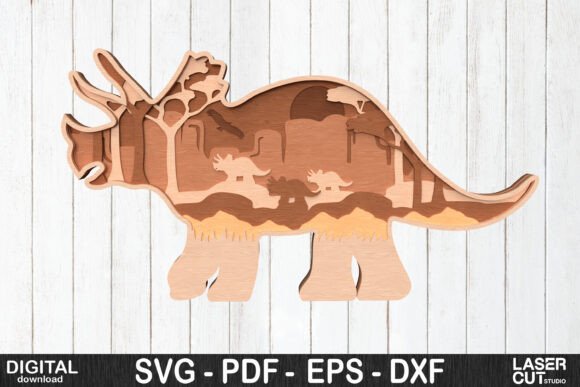 Triceratops 3D Laser Cutting Wall Decor SVG