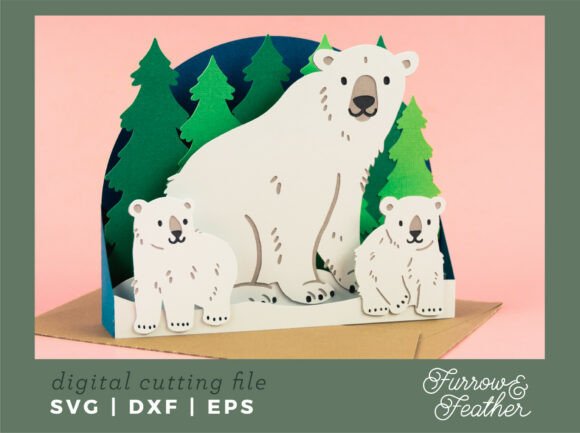 Winter Polar Bears Card: 3D SVG for Other